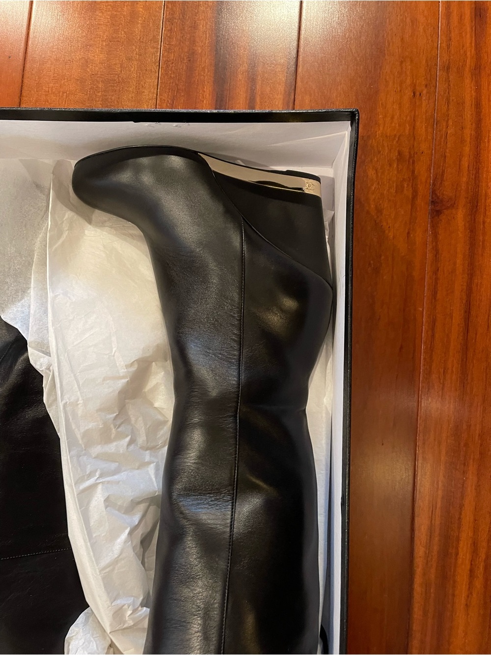 CHANEL Black Leather Tall Zipper Boots - Picture 2 of 10